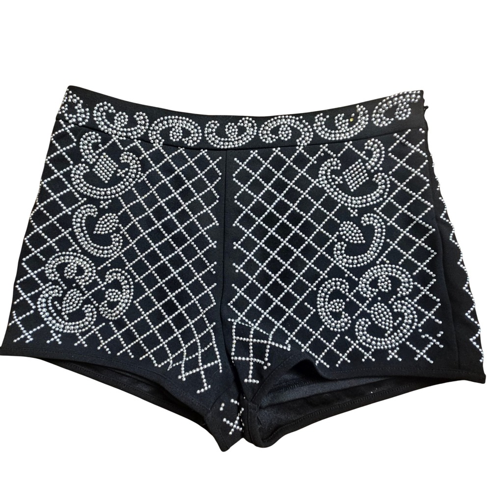 A'Gaci Womens Studded High Waisted Hot Pants Shorts M Silver Lattice Y2K Glam
